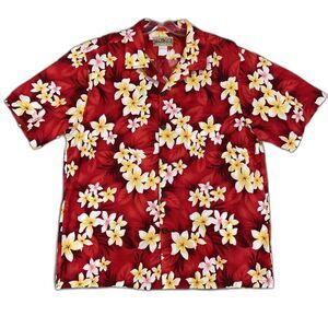 VTG Men's Hawaiian Shirt Sz L 100% Cotton Button Up Aloha Red Made in Hawaii